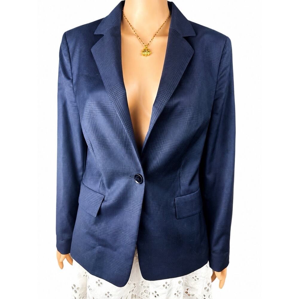Hugo Boss Jolisana Women’s Plaid Virgin Wool Blazer Jacket Midnight Fantasy US 8